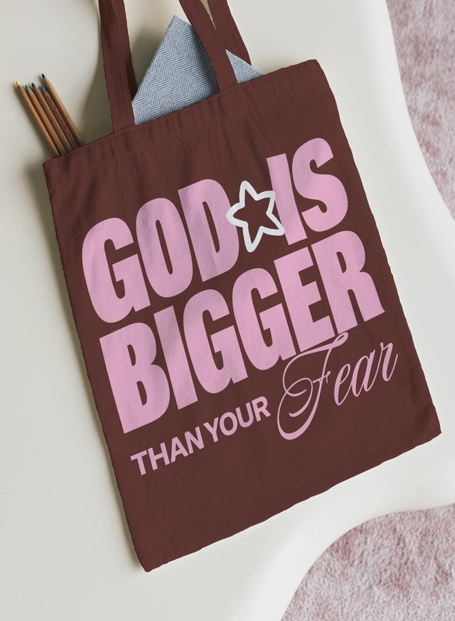 FDHSPAAM Christian Tote Bag for Women, Minimalist Bible Scripture Canvas Tote Bag, Aesthetic God is Bigger than Your Fear Spiritual Religious Reusable Shopping Grocery Bags - Image 2